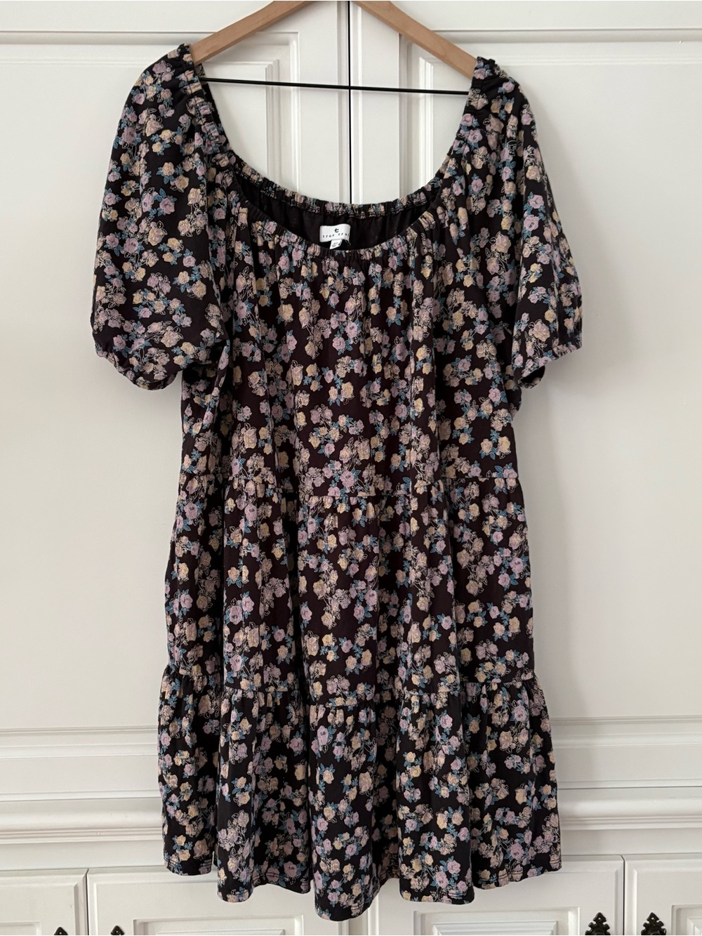 True Craft 3x Black Floral Peasant Dress